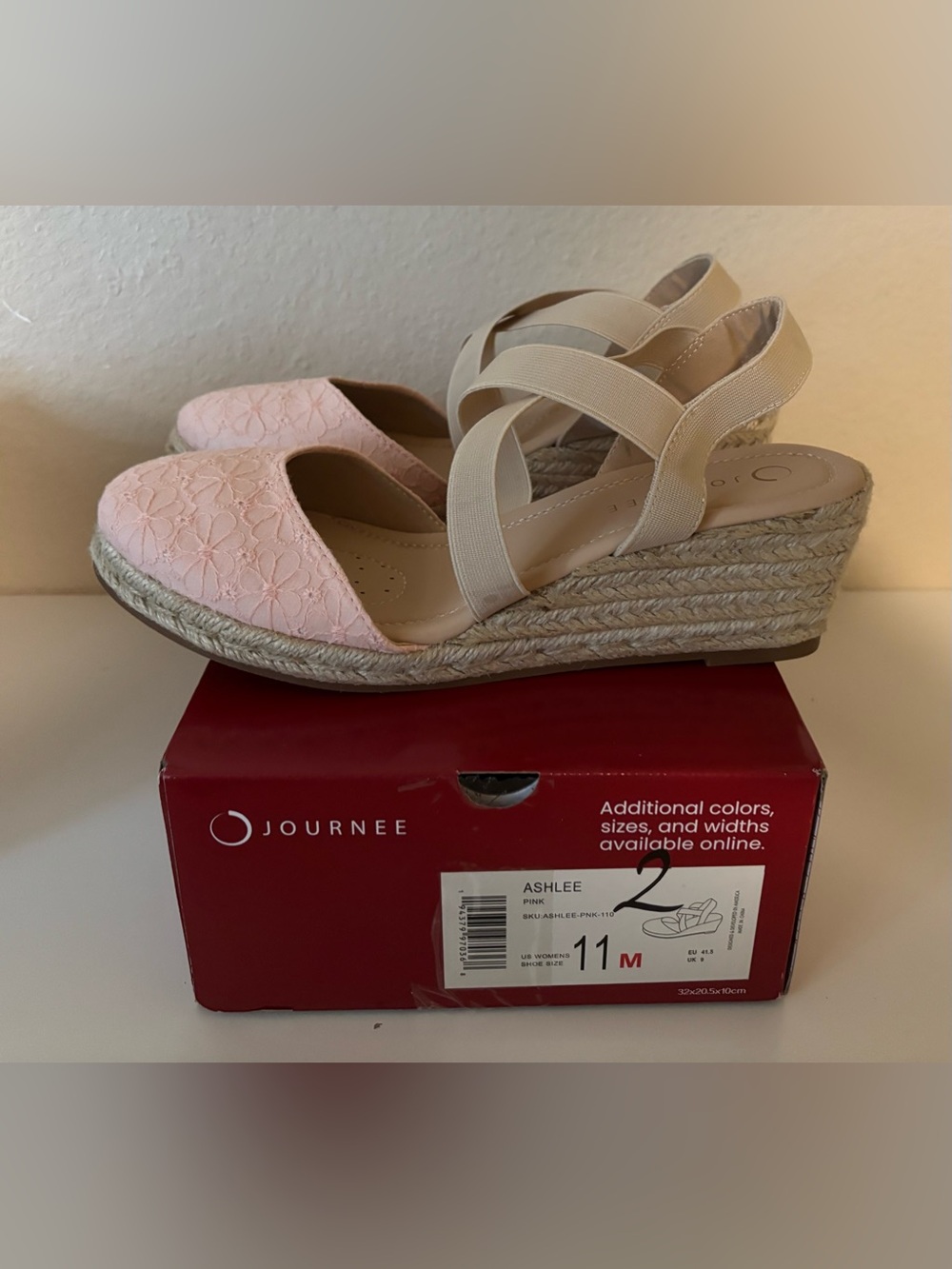 Journee Collection "Ashlee" Platform Espadrille Wedge Sandal in Light Pink Sz 11